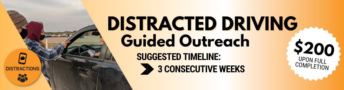 Distracted Driving Guided Outreach. Suggested Timeline, 3 consecutive weeks. Earn $200 upon full completion.
