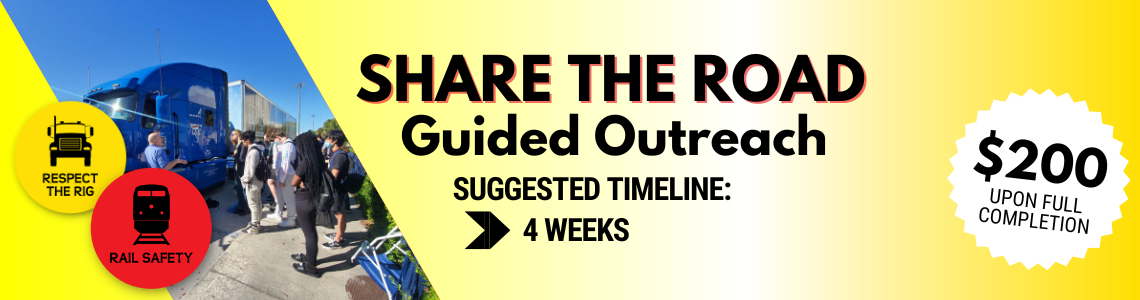 Share the road guided outreach. Suggested timeline, 4 weeks. Earn $200 upon completion.