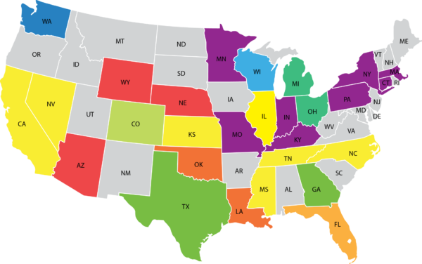 US map with color coded representatives
