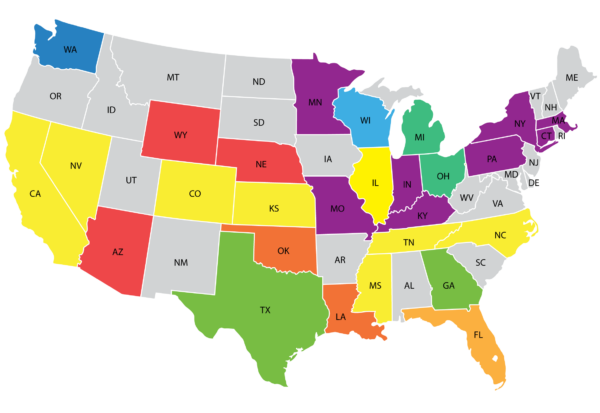 Map of US states showing where our reps are located.