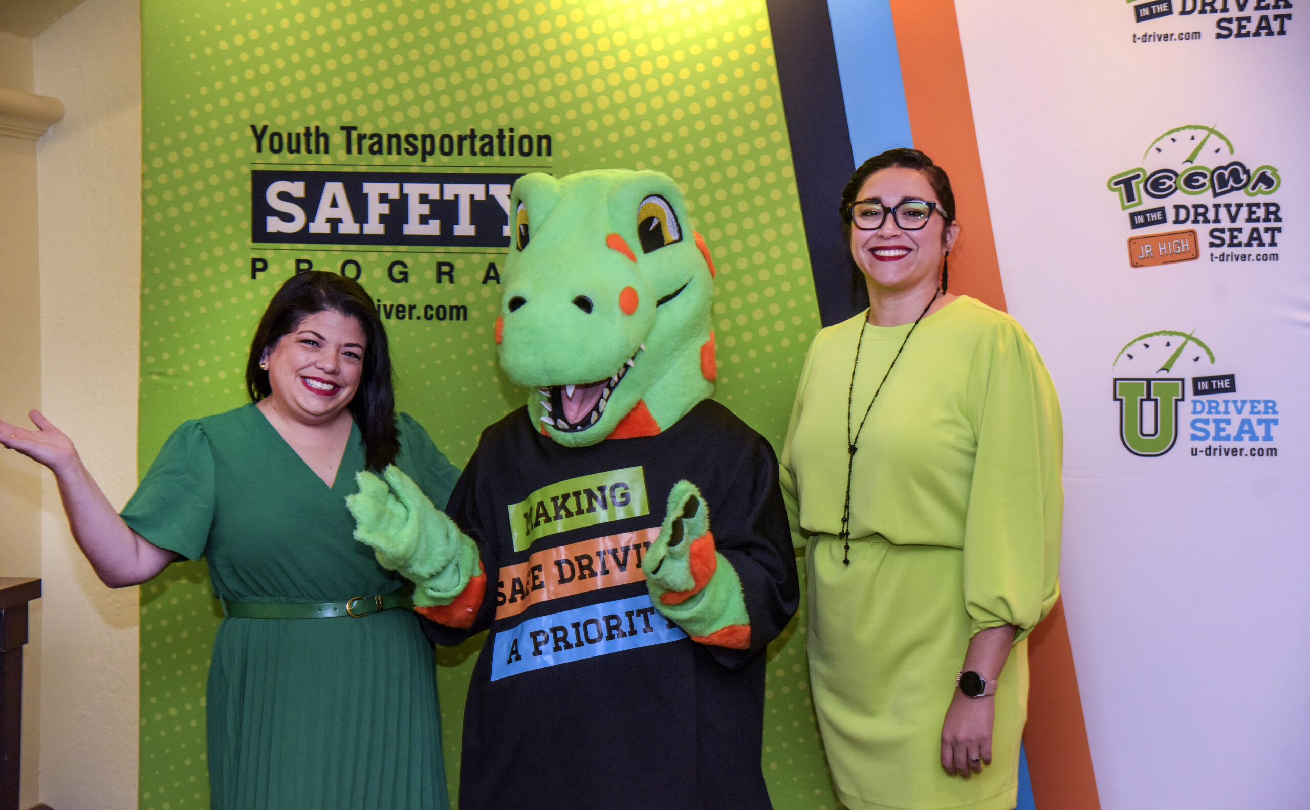 Sammy the Safety-saurus and YTS staff at the 2024 YTS Summit