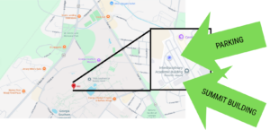 Closer map of IAB parking and building where Summit is being held.
