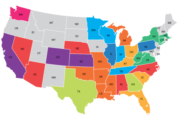 Color-coded map of the United States.